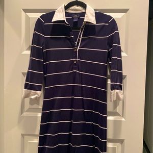 Brooks Brothers Navy & White Striped 3/4 Sleeve Polo Dress Sz Small